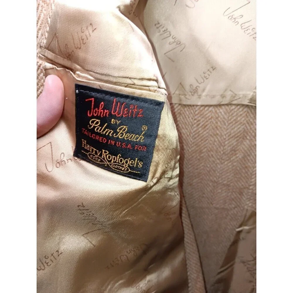 VTG John Weitz USA MADE Tan Herringbone Atomic Fleck Tweed Wool Blazer
